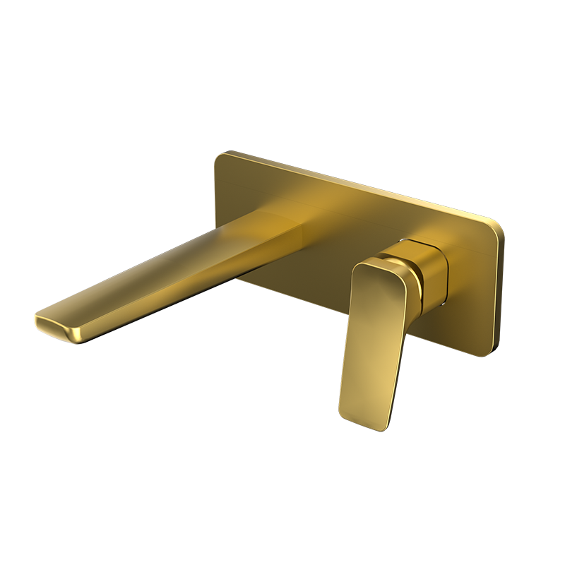 Brushed Gold ELEGANCE Series H59A wall mounted square plate 2 hole basin faucet