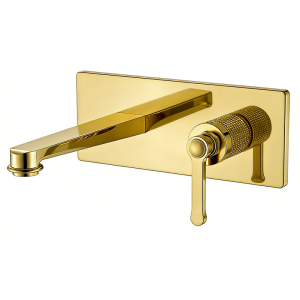 Brushed Gold LUXE Series H59A square plate 2-hole wall mounted basin faucet