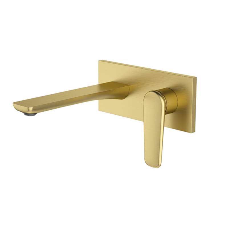 Brushed Gold MINIMAL Series H59A wall mounted square plate 2 hole basin faucet