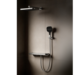 Full view of ELEGANCE Series thermostatic rain shower system