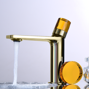 Fran Gold CRYSTAL Series H59A basin faucet full view with premium brass body and crystal handle