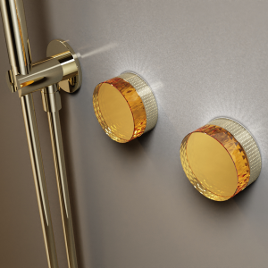 Elegant crystal handle detail of Fran Gold CRYSTAL Series shower system