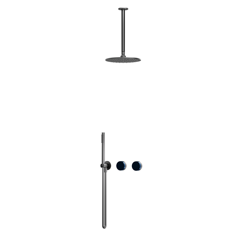 Gunmetal CRYSTAL Series round rain shower system with stainless steel top spray
