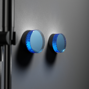 Elegant crystal handle detail of Gunmetal CRYSTAL Series round rain shower system