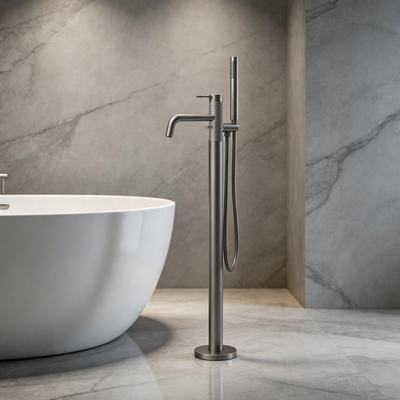 Full view of RING Series floor mounted bathtub faucet