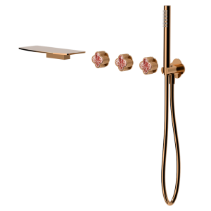 Brushed Rose Gold GILDED CLOVER Series wall mounted 5 hole bathtub faucet set
